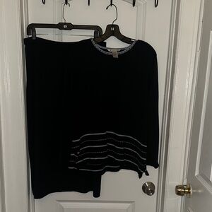 JohnPaulRichard Black A-Line Knit Skirt with Gray Stripe Detail